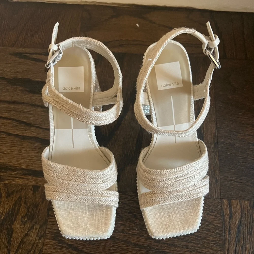 Dolce Vita Beige Woven Platform Wedge Sandals